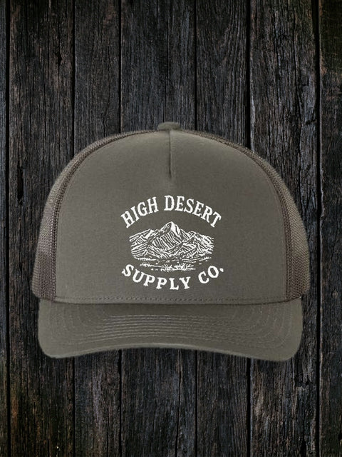 Mountains Logo Curved Brim Charcoal front - dark wood style