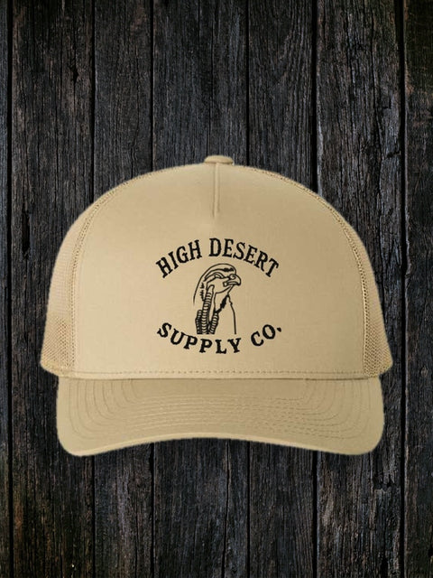 Chukar Logo Curved Brim Khaki front - dark wood style