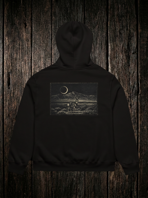 Pronghorn Hoodie back - dark wood style
