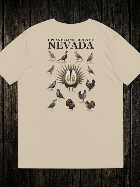 Upland Game Birds Tee Desert Dust back - dark wood style