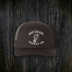 Chukar Logo Curved Brim Black front - dark wood style