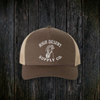 Chukar Logo Curved Brim Brown/Khaki front - dark wood style