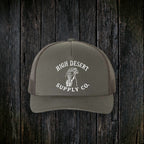 Chukar Logo Curved Brim Charcoal front - dark wood style