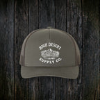 Mountains Logo Curved Brim Charcoal front - dark wood style