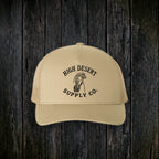 Chukar Logo Curved Brim Khaki front - dark wood style