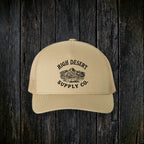 Mountains Logo Curved Brim Khaki front - dark wood style