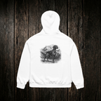 Pointer Hoodie White back - dark wood style