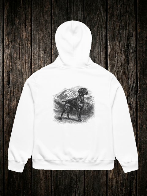 Pointer Hoodie White back - dark wood style