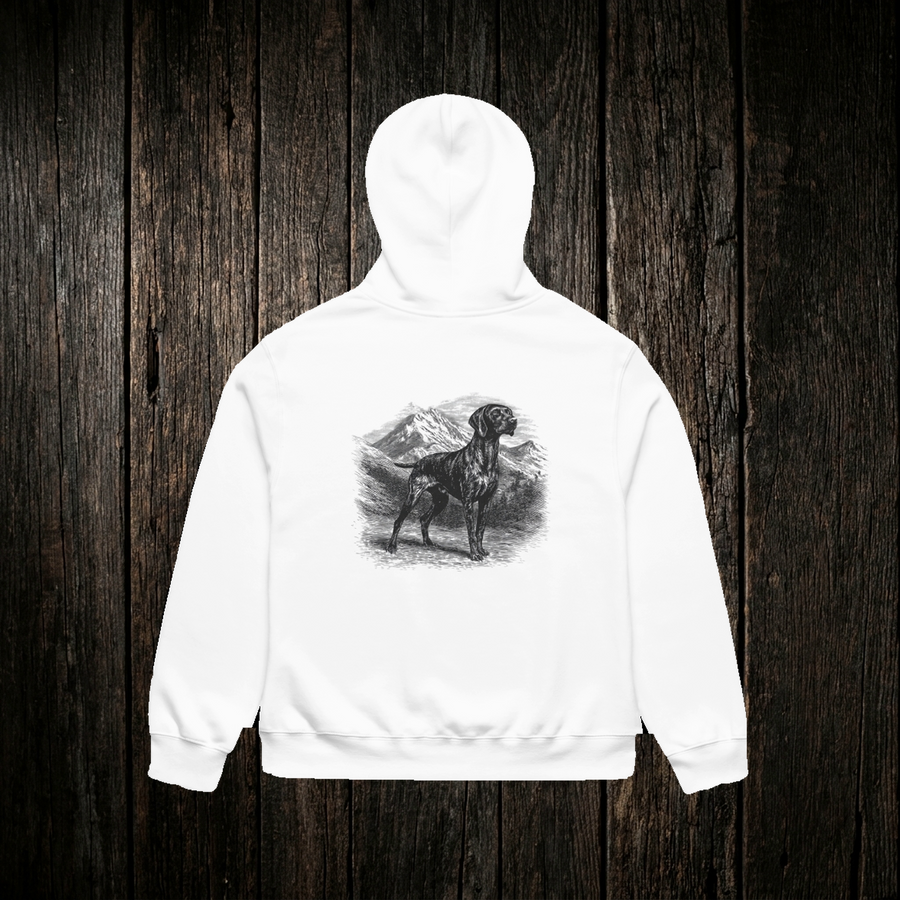 Pointer Hoodie White back - dark wood style