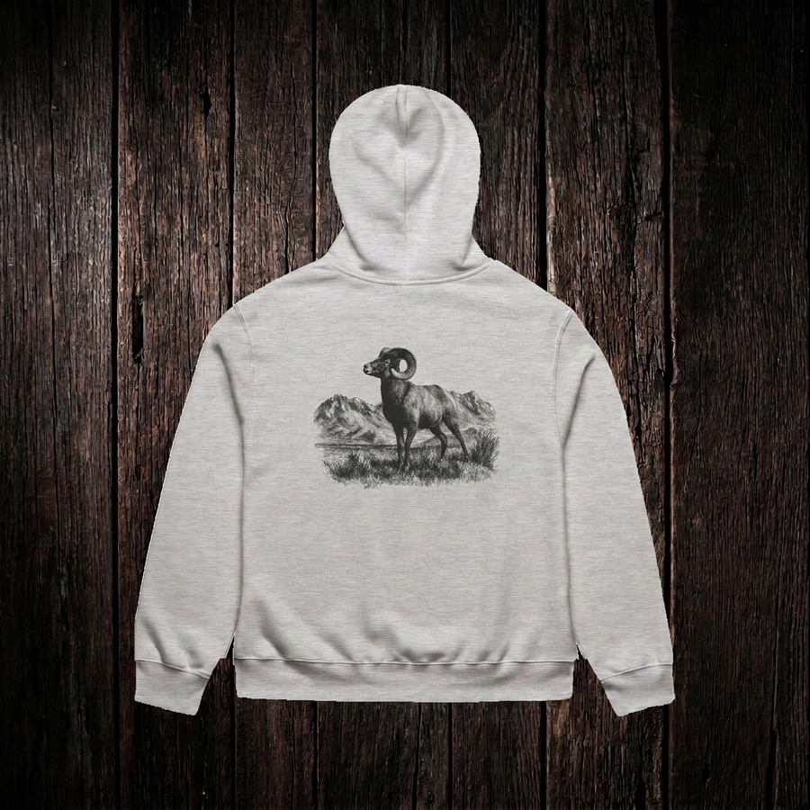 Big Horn Hoodie Athletic Heather back - dark wood style
