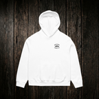 Pointer Hoodie White front - dark wood style