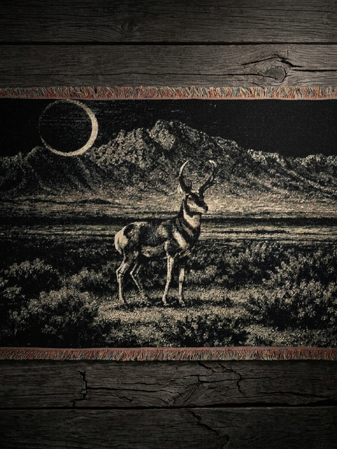 Moonlit Pronghorn Woven Blanket - Flat Lay