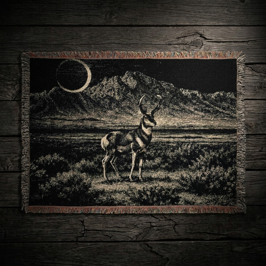 Moonlit Pronghorn Woven Blanket - Flat Lay