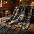 Moonlit Pronghorn Woven Blanket - Dark Wood Mockup