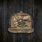 Mountains Logo Flat Brim Multicam Green/Black front - dark wood style, black-speckle defect removed below SUPPLY CO.