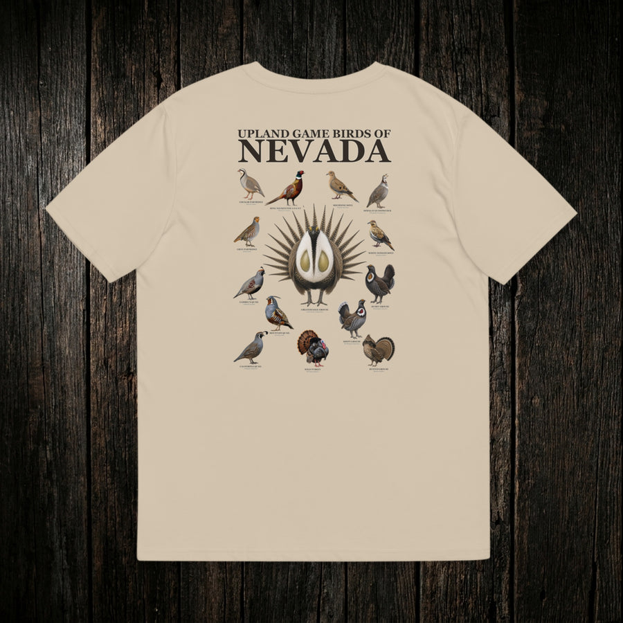 Upland Game Birds Tee Desert Dust back - dark wood style
